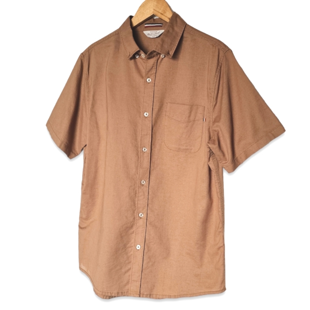 Vintage Remastered for Cotton On Button Down Shirt Size S Tan Brown Neutral